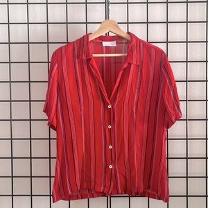 VTG Christian Dior Red Stripe Sheer Blouse